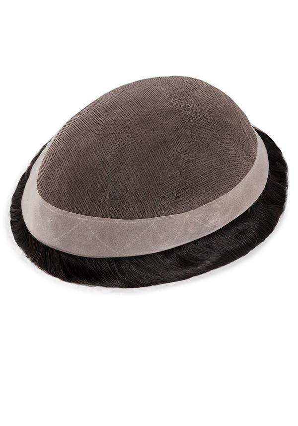 Parrucchino Uomo Stock in Fine Mono, Perimetro in PU e Lace Frontale
