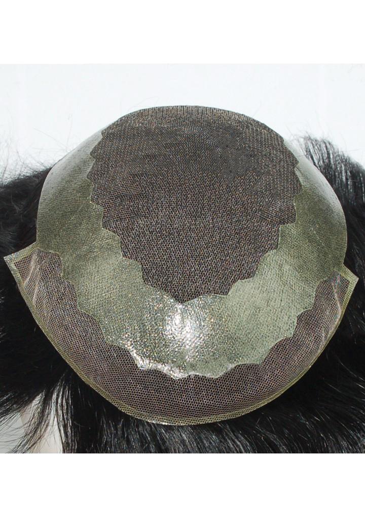 JQ338: French lace with scalloped pu coat perimeter, lace front hair replacement system