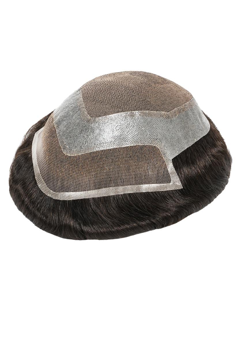 Toupet Antibatterico con Lace Naturale Frontale e Perimetro in Pelle