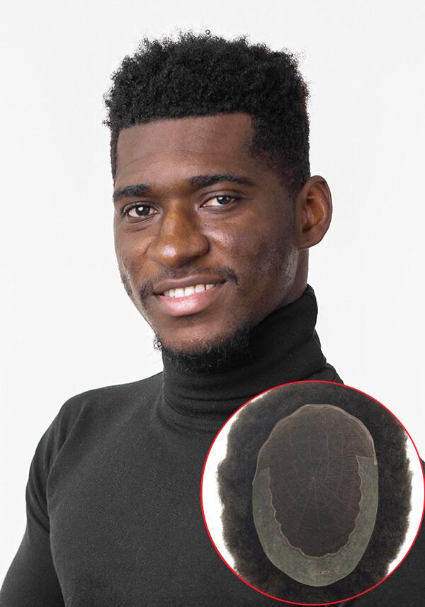 Quantum Afro|Protesi di Capelli per Uomo Ricci Afro con Lace Front e Pellicola ai Lati e Dietro