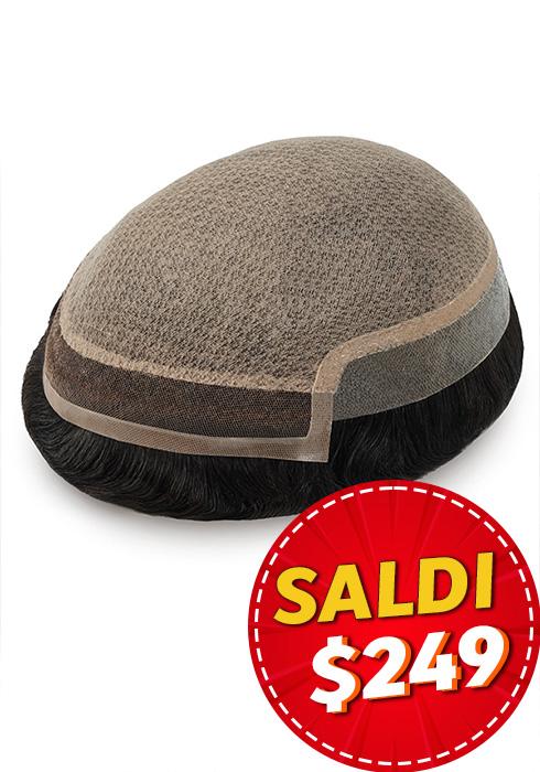 Combo-Silk|Toupet silk top con fronte lace e perimetro della pelle sottile in garza da 3/4".