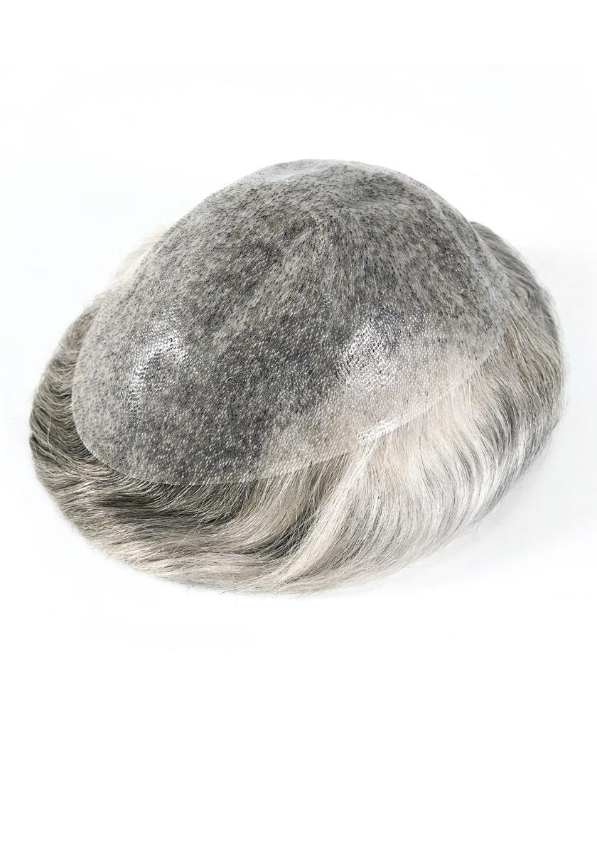 toupet Base In Pelle 0.08mm Con Capelli Grigi