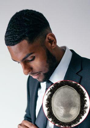 Mario | Parrucchino di Riccio a Onde D'acqua da Uomo Afroamericano con Base in Pelle Sottile da 0,08 mm
