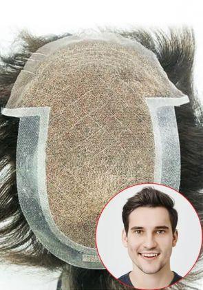 Protesi per Capelli da Uomo in Lace Francese e Pellicola Sottile ai Lati e Retro