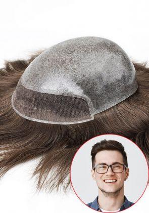 Combo-IC | Sistema capillare da uomo in pelle sottile iniettato personalizzato con parte anteriore in lace francese