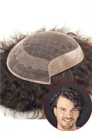 S8: Parrucchino Uomo in Lace Francese e Pelle Super Sottile ai Lati e Retro