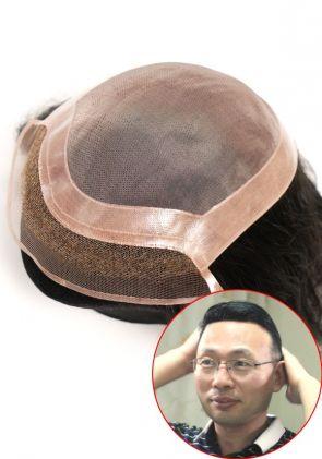 Parrucchino Uomo in Monofilamento fine Perimetro in PU e Lace Frontale