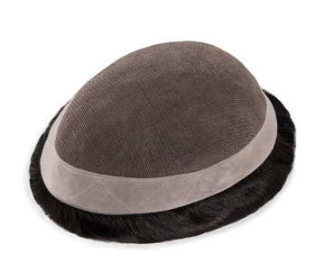 Parrucchino Uomo Stock in Fine Mono, Perimetro in PU e Lace Frontale