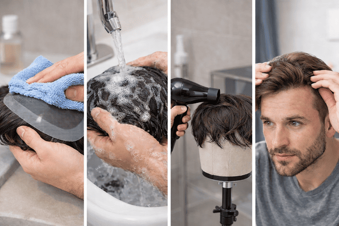 Manutenzione della protesi capillare con lavaggio delicato, asciugatura su supporto e corretta applicazione per un risultato naturale.