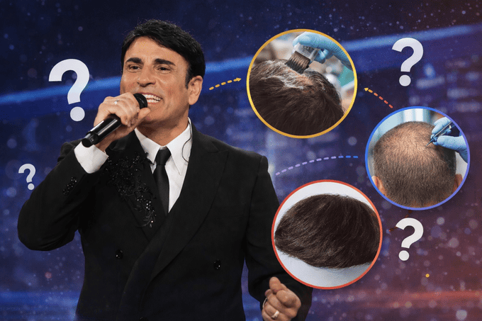 Sal Da Vinci sul palco, al centro del dibattito su tinta, trapianto e parrucchino