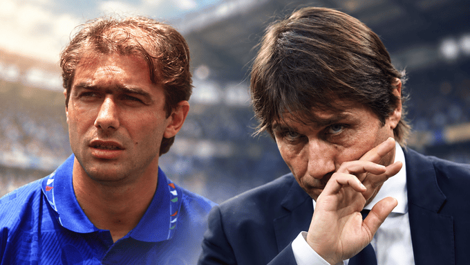Antonio Conte da calciatore e da allenatore, il confronto tra i capelli in due epoche diverse