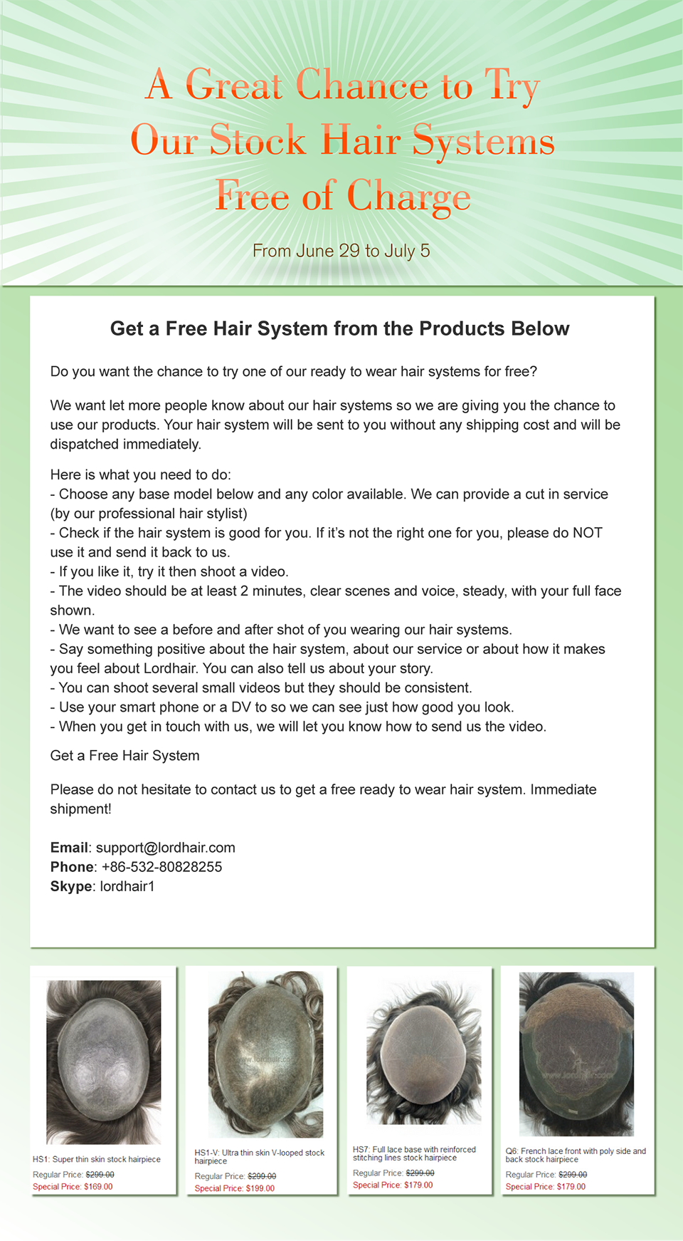try stock hair systems free of charge